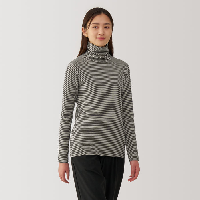 Camiseta Muji Brushed Ribbed Turtleneck Long Sleeve Striped Feminino Pretas | UE0M6U30X