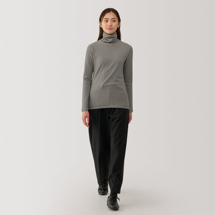 Camiseta Muji Brushed Ribbed Turtleneck Long Sleeve Striped Feminino Pretas | UE0M6U30X