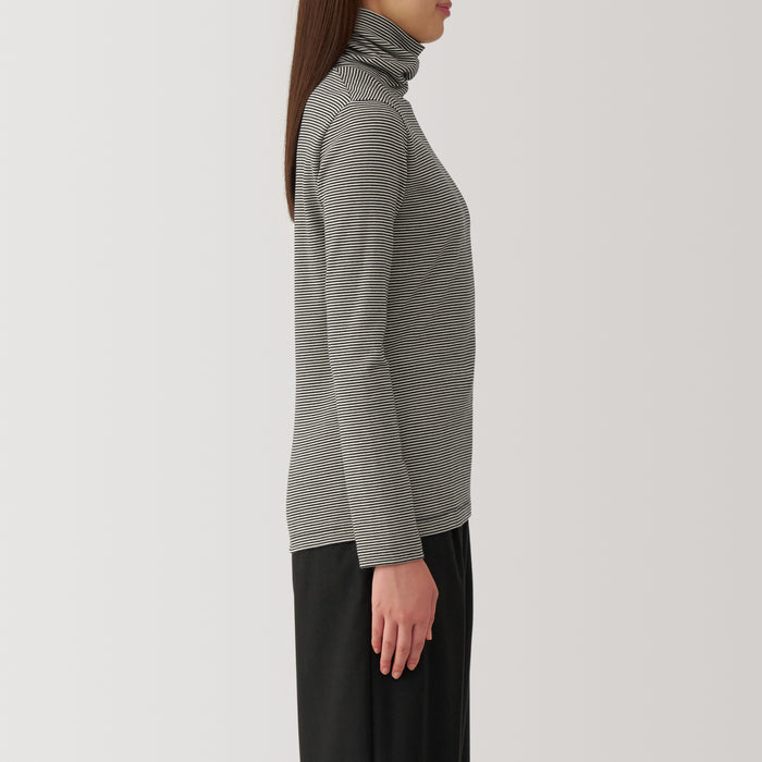 Camiseta Muji Brushed Ribbed Turtleneck Long Sleeve Striped Feminino Pretas | UE0M6U30X