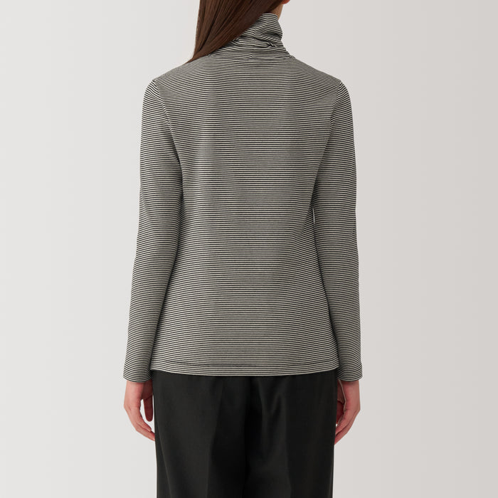 Camiseta Muji Brushed Ribbed Turtleneck Long Sleeve Striped Feminino Pretas | UE0M6U30X
