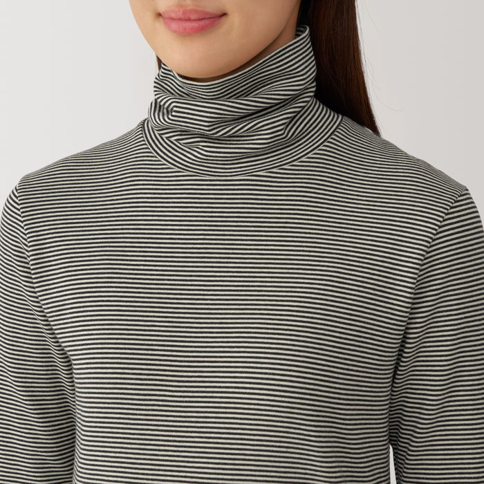 Camiseta Muji Brushed Ribbed Turtleneck Long Sleeve Striped Feminino Pretas | UE0M6U30X